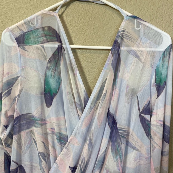 Fabletics Sheer Floral Mesh Draped Wrap Top - Picture 5 of 12